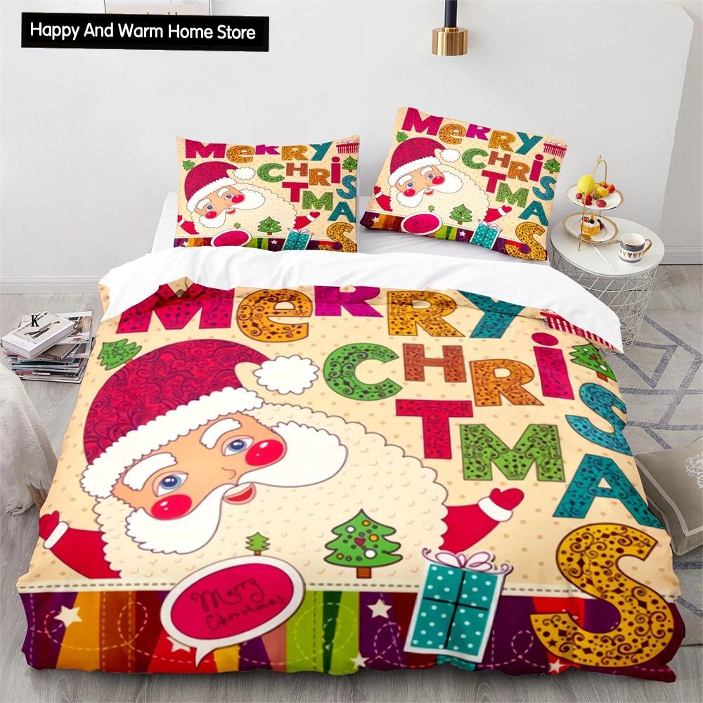 

Comforter Merry Christmas King Queen Red Santa Claus Theme Bedding Set For Boys Teens Adults Happy New Year Soft Comforter (quilt)-EU Single(135*200cm)3pcs