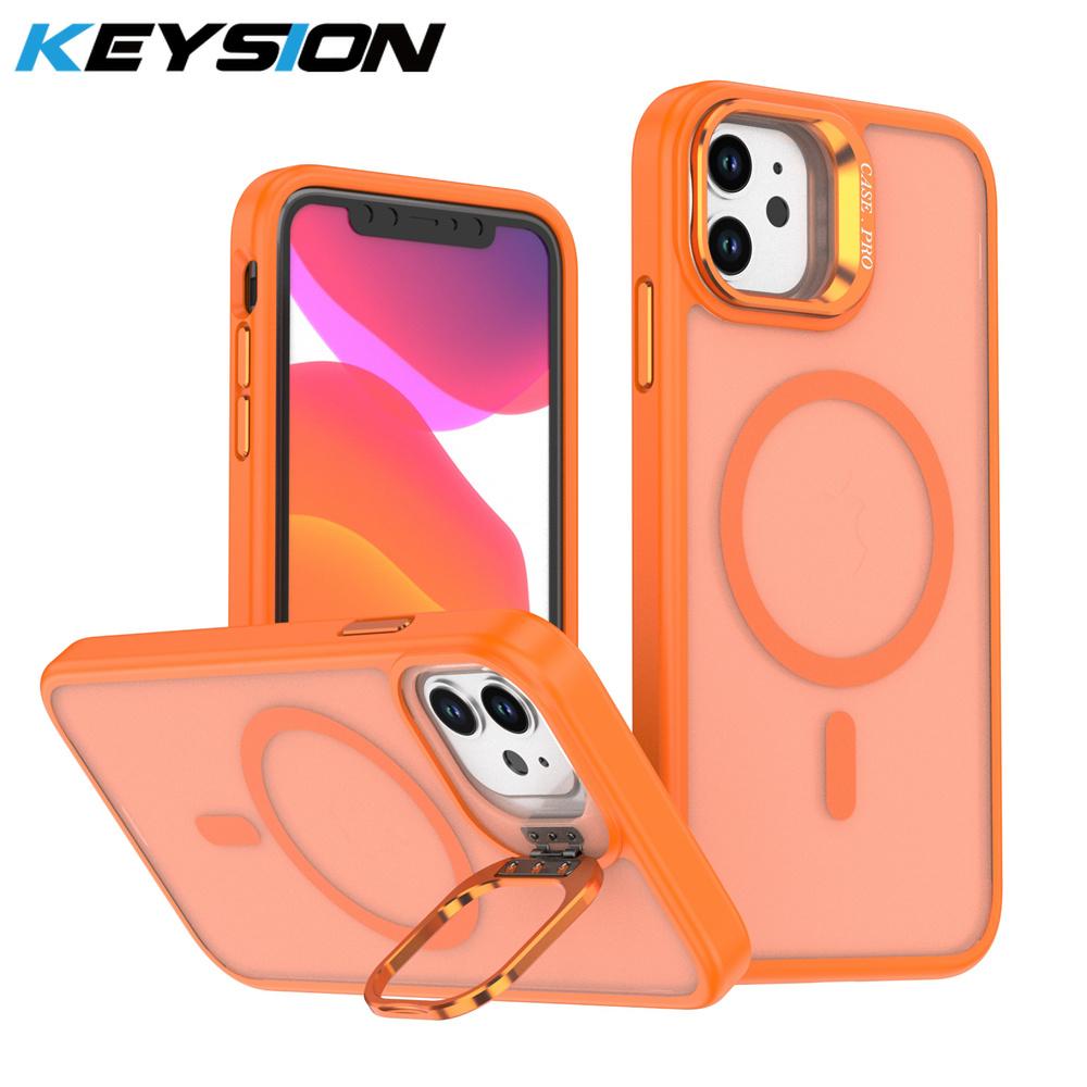 KEYSION Linsenständer Magnetische Handyhülle für MagSafe für iPhone 11 12 Pro Max 11 Pro Matt Durchscheinend Stoßfeste Rückseite