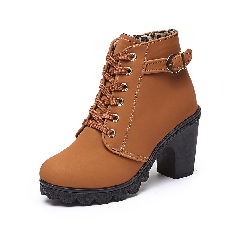 Martin Boots Damen 2025 Herbst und Winter neue hochhackige dickabsatzige kurze Stiefel Damen europäisch und amerikanisch Schnür-Casual Damenstiefel
