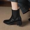 Krazing Pot Sheepskin Square Toe Med Heels Chelsea Boots Size 42 Zip Women Pleated Decoration Vintage Ankle Boots