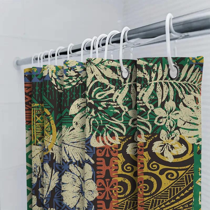 Stylish Vintage Floral Shower Curtain With Colorful Geometric Patterns Perfect For Bathrooms