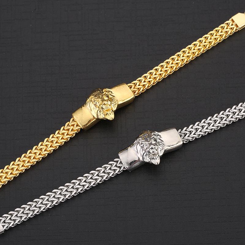 Men's Stainless Steel Lion Head UV-Plated Non-fading Bracelet