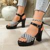 Fashion 2025 Summer Open Toe Women's Sandals Platform Mixed Colors Buckle Strap Chunky Heels Sandals Fashion Plus Size Dress Party Shoes