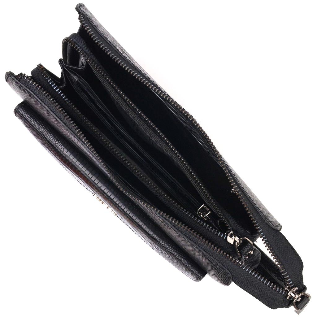 Stylische Clutch für Herren aus echtem Strukturleder mit Reptilprägung CANPELLINI 21563 Schwarz