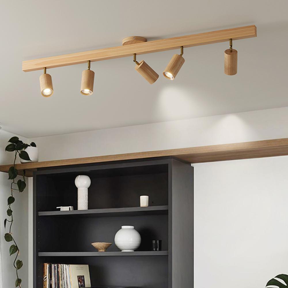 Nordic Wooden LED Ceiling Light Ceiling Spotlight LED Rail Track Lamps for Living Room Bedroom Kitchen Restaurant Decoration