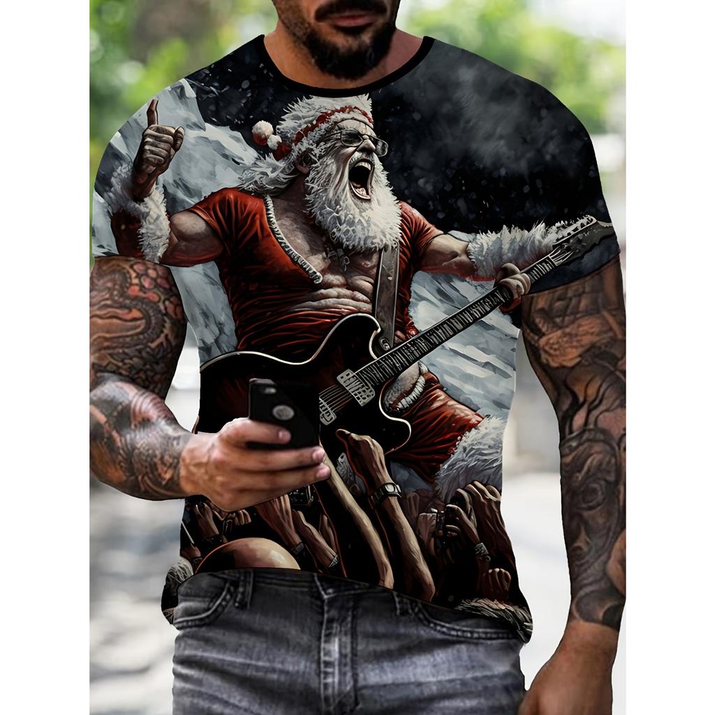 Weihnachtselement T-Shirt für Herren Lustiger Weihnachtsmann 3D-Druck Kurzarm T-Shirt Sommer Casual Rundhals Oversized Herrenbekleidung Top
