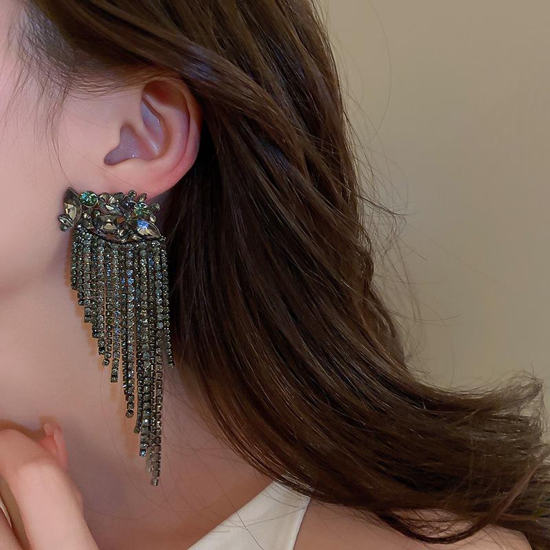 Elegant Long Tassel Diamond Earrings - Luxurious European & American Style Earrings for Women