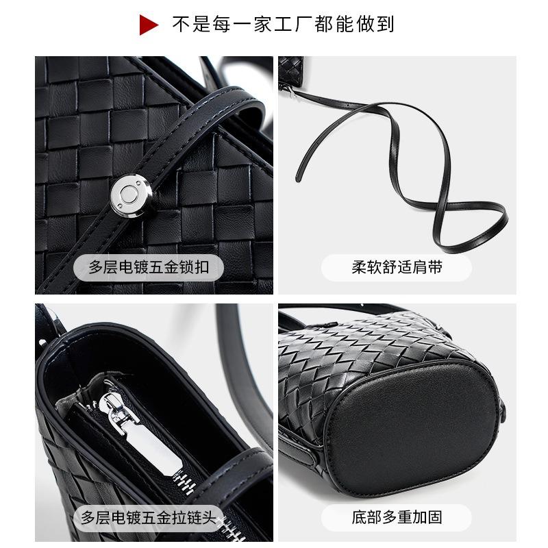 New bucket bag, handmade cowhide woven bag, niche high-end women's summer versatile messenger bag