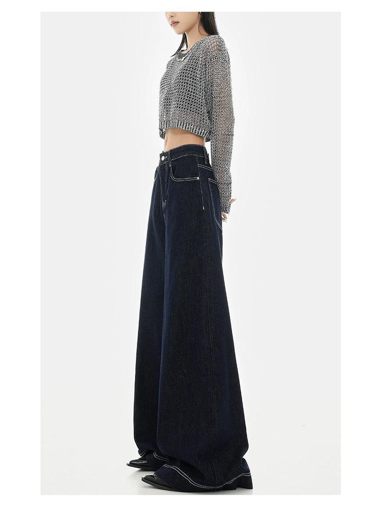KEN STUDIO Women's Retro Loose Wide Leg Denim Jeans - Early Autumn Collection