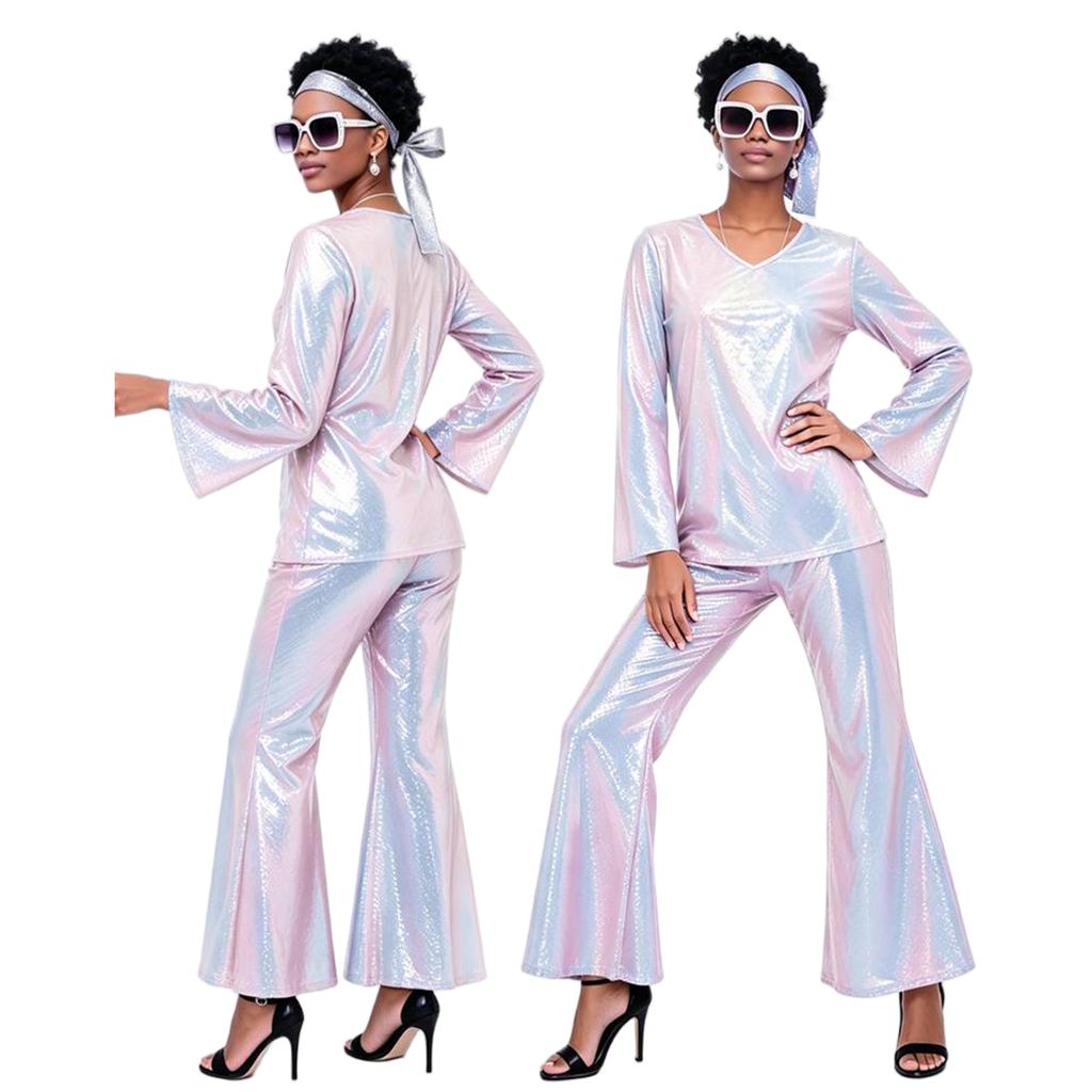 Women's 70s Retro Costume for Halloween Party Shiny Hippie Dress