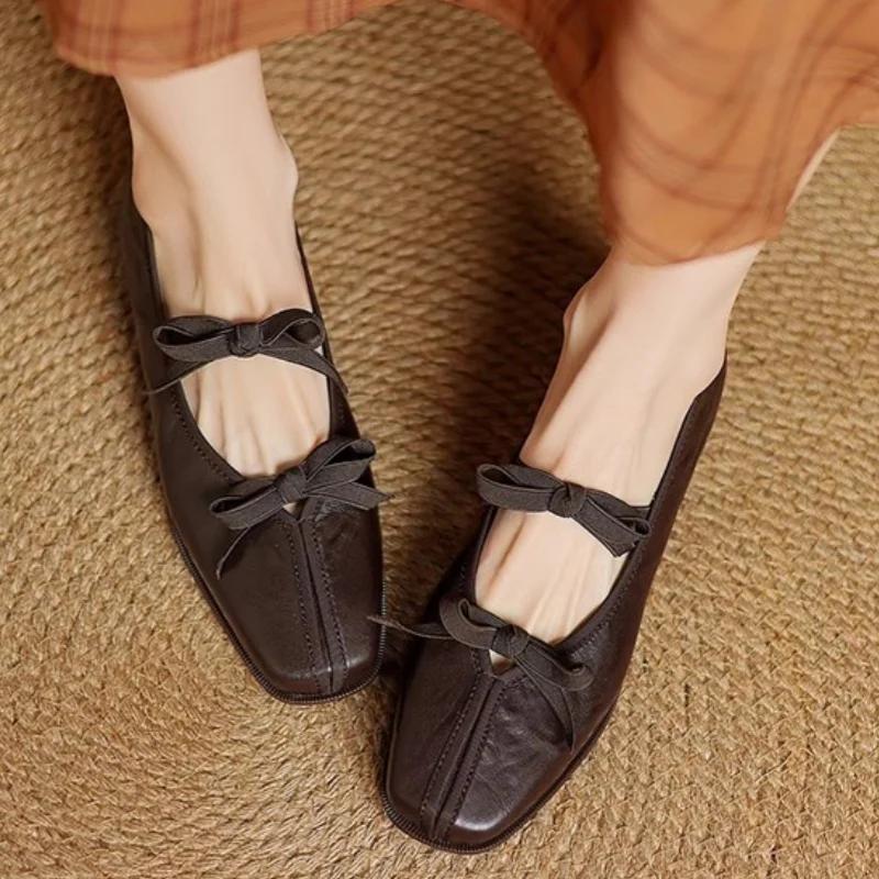 Fashion Mary Jane New Women Shoes Ballet Bow Square Toe Mid Heels Nude Shoes Fashion Casual Elegant Shallow Pumps
