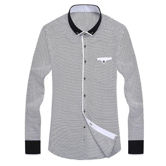 Business Men Dot Plaid Print Turndown Collar Long Sleeve Button Shirt Blouse Top