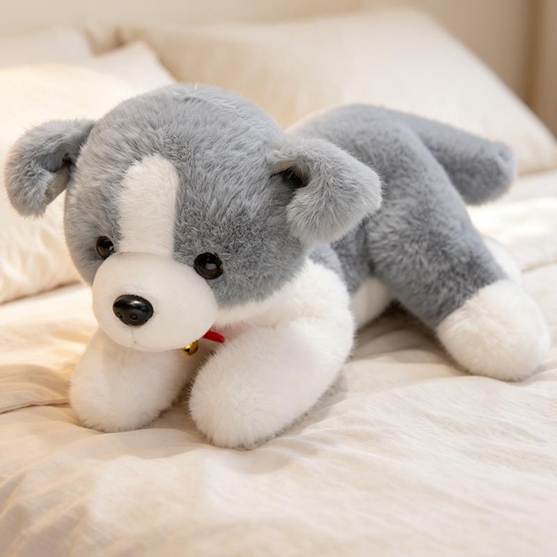 Plyšový pes v leže, Kawaii nadýchaný Shiba Inu Husky Border kolie Bišonek, Prémiová PP výplň, Štěněcí dárek pro děti