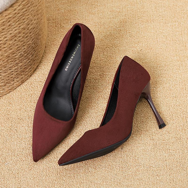 

969-F1 Huiliya frosted pointed leopard print high heels women s shallow mouth stiletto 2025 new single shoes women 39 червоний