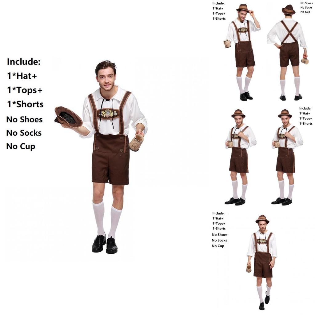 Stilvolle Herren Oktoberfest Kleidung Cosplay Kostüm Mit Einfarbigem Hemd Und Hosenträgern