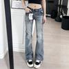 Women's Low Waisted Washed Micro Flare Jeans Slim Fit Retro Stretch Denim Pants for Summer