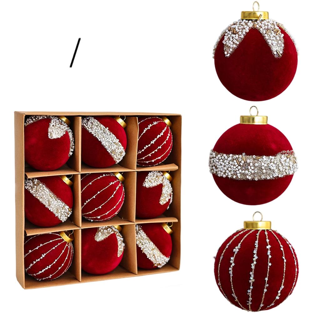 Christmas Tree Ornament Velvet Ball 68cm with Hand Painted Flocked Designed for Hanging on Holiday Trees and Wreaths