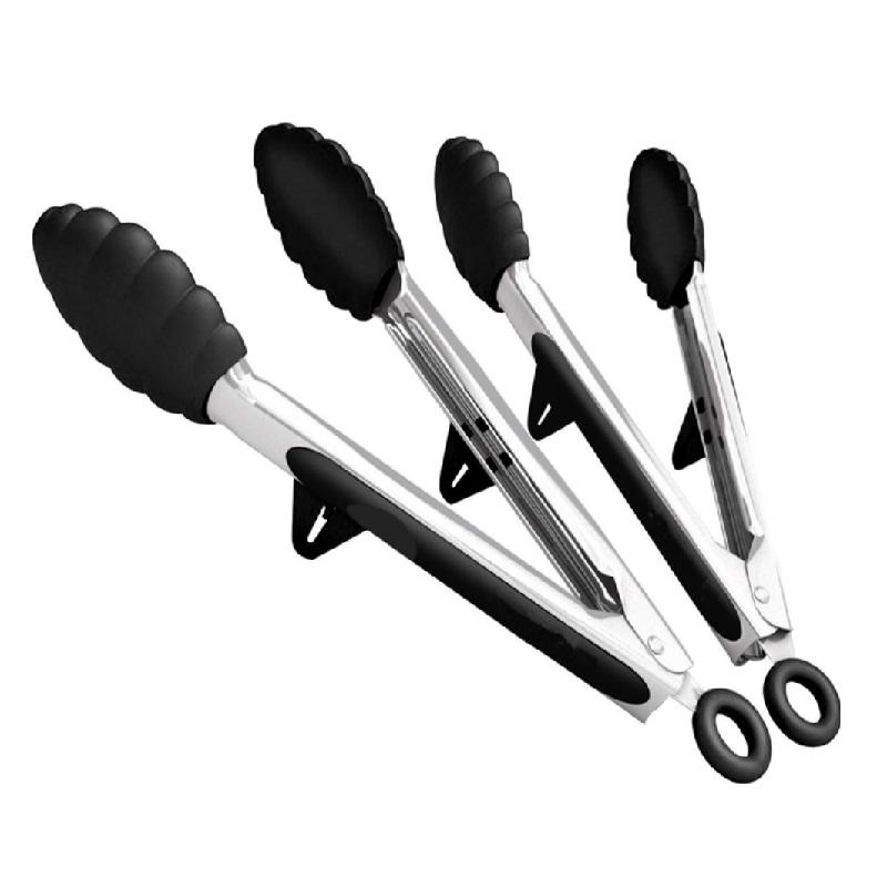 Kitchen Utensils and Cooking Tongs, Heat-resistant Stainless Steel Barbecue Tongs, Equipped with Silicone Tips and Bracket Design, Suitable for Salads