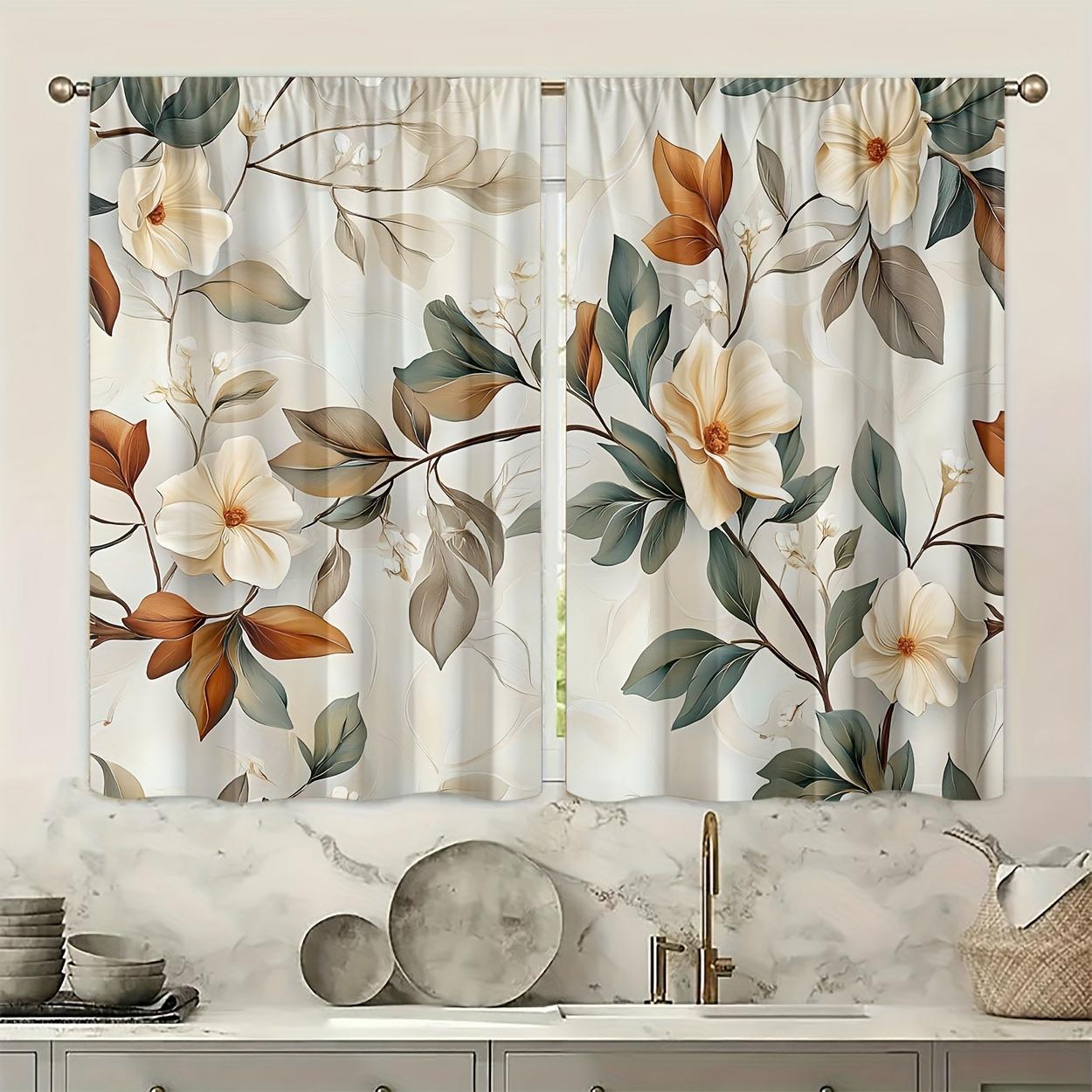 

Vikama Colorful Leaves Flowers Printed Curtains Protect Privacy Durable Home Decor Living Room Bedroom Office Made Of Polyester Great W100*H70(CM)-Grommet top&2PCS