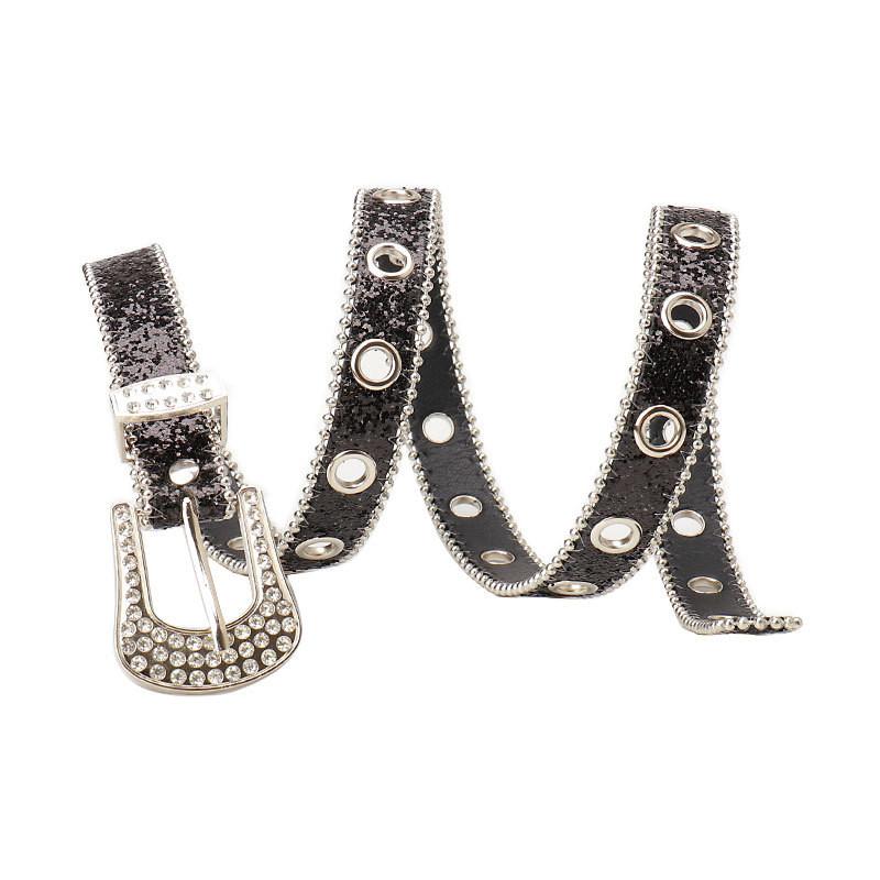 Y2k Punk Leather Belt For Women With Alloy Buckle And Rhinestone Details For Street Style Fashion
