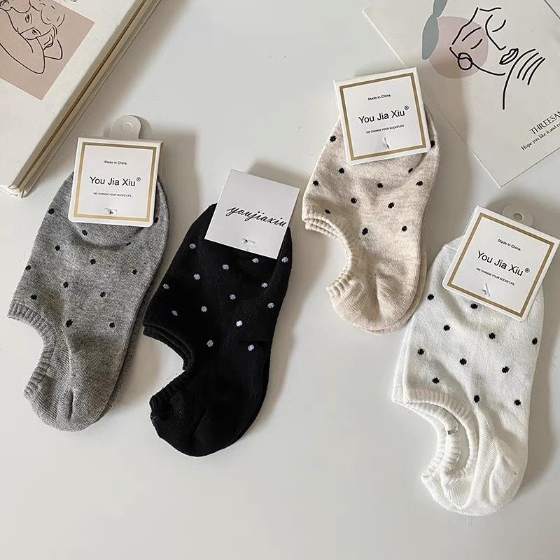 Striped Boat Socks Women'S Summer Thin Trendy Cotton Socks Polka Dot Non-Slip Invisible Short Socks Summer Versatile