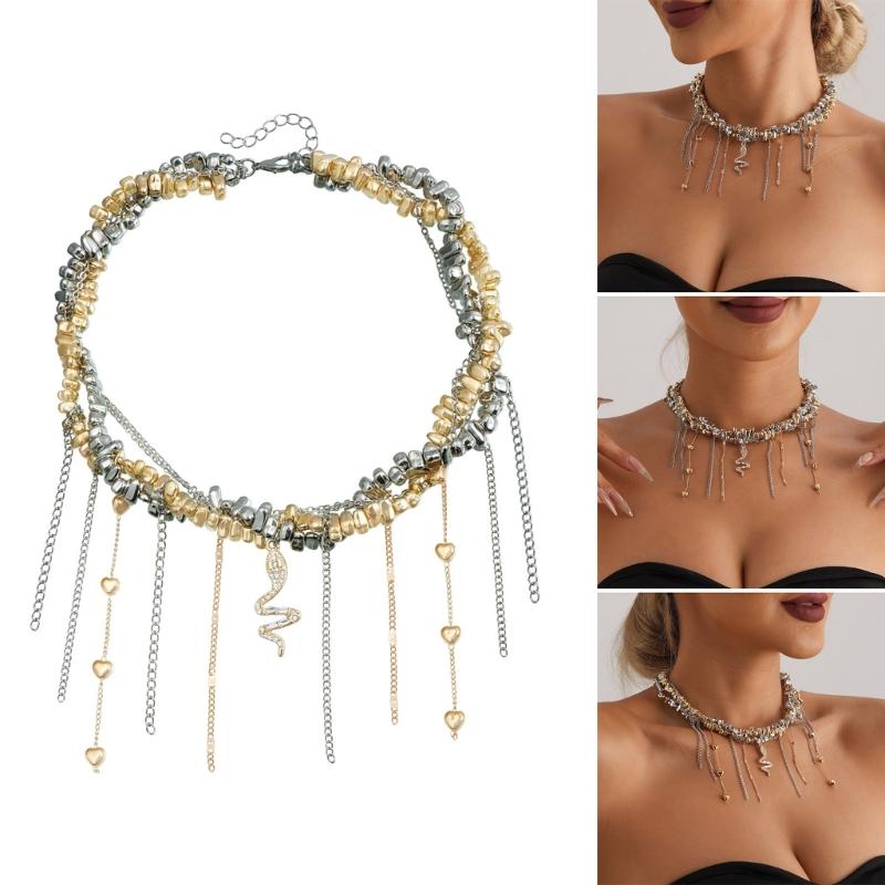 Handgefertigte Perlenherz-Quasten-Anhänger-Halskette mit einzigartigen unregelmäßigen Designs und Schlangenform für modebewusste Frauen