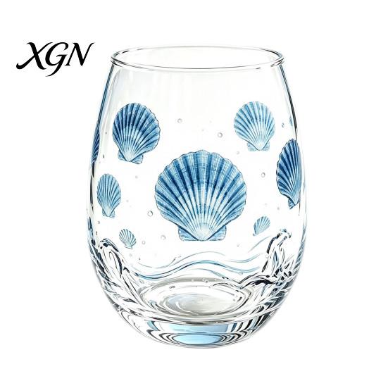 Personalized Daily Use Glassware Stemless Wine Glasses with Marine Animal Pattern, 420ml Capacity, High Borosilicate Halloween Themed Drinking