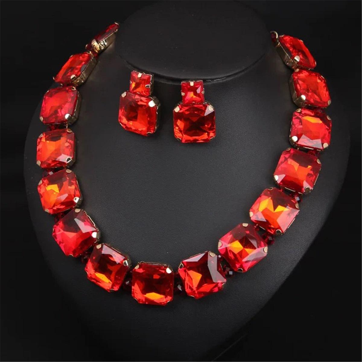 Tooxika Преувеличенная Личность Цветной Квадратный Сверкающий Алмазный Ожерелье Серьги Бижутерия Мода Подиум Ужин Платье Аксессуары красный