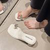 Niche summer word with rhinestone toe sandals transparent thick heel sandals women's flat slippers clip