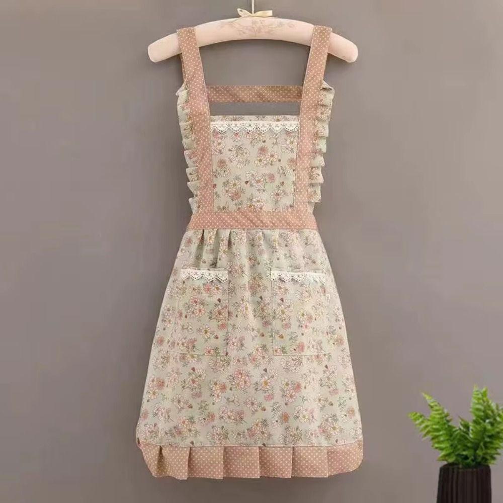 1Pcs New With Waistband Japanese Apron Baking Florist Housework Kitchen Cooking Aprons Cross Back Maid Dress Apron Women