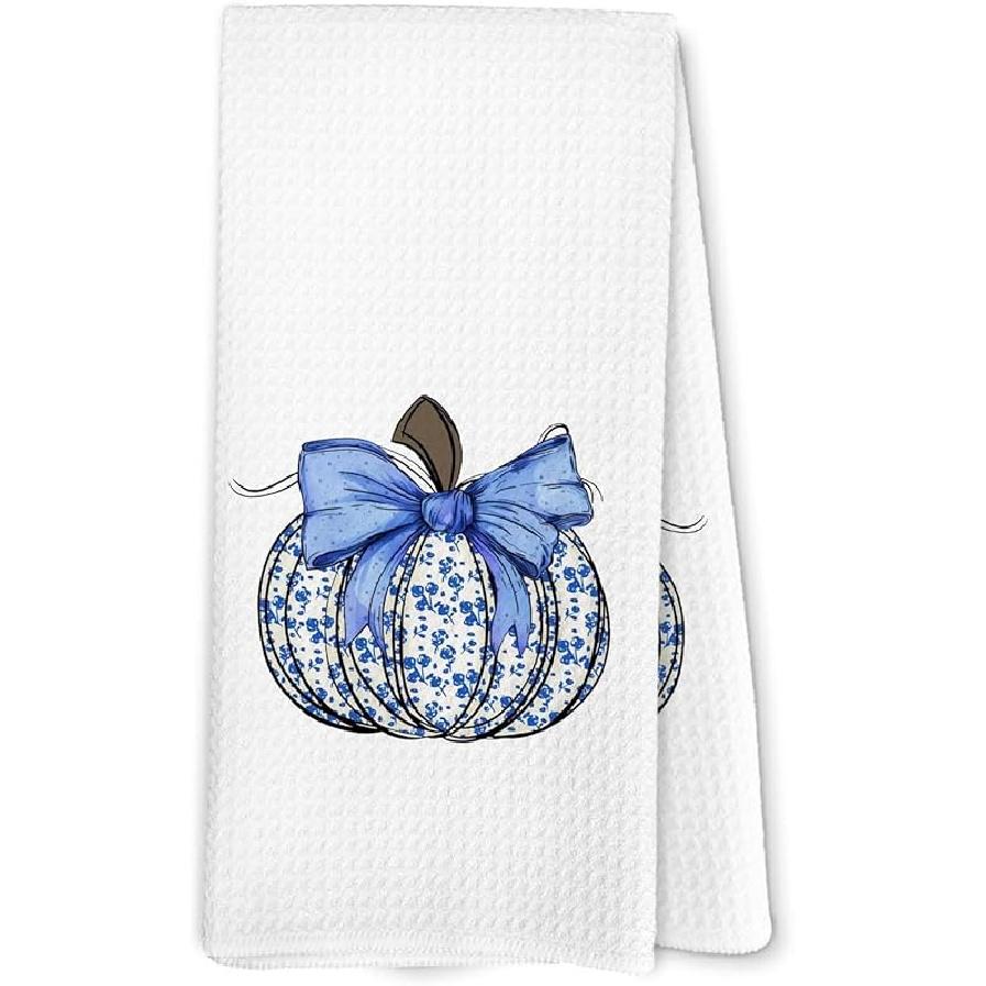Disco Pumpkin Fall Kitchen Towels, Orange Coquette Bow Pumpkin Dish Towel for Kitchen, Trendy Fall Decor, Thanksgiving Autumn Trendy Halloween Hand
