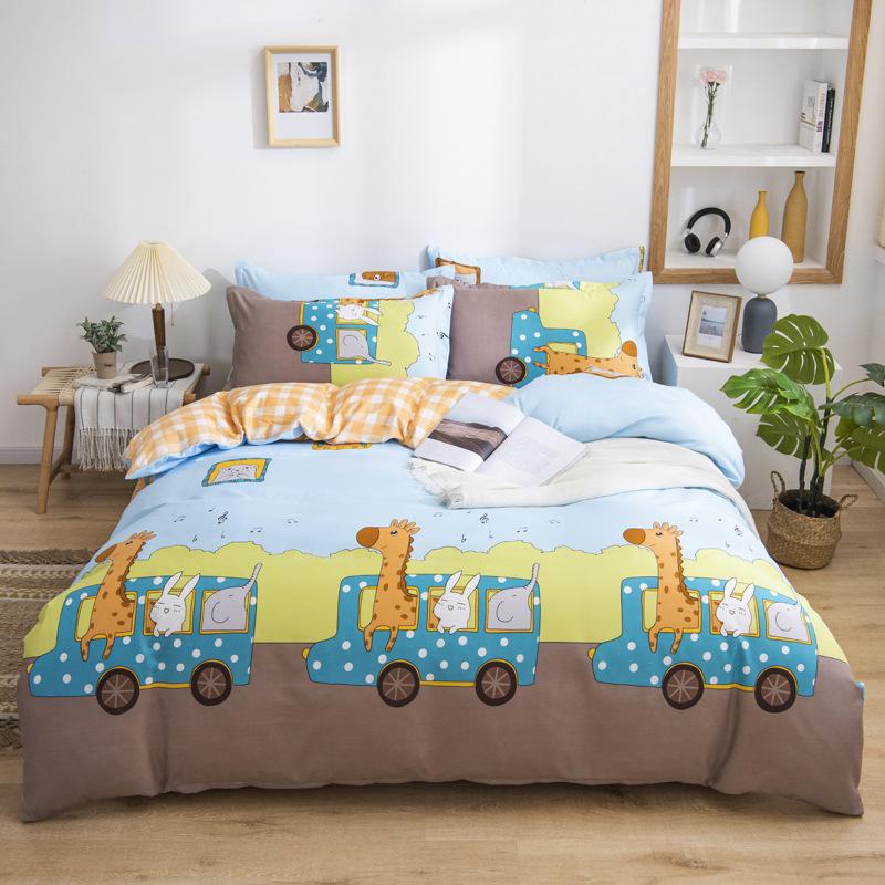 Live Stream Thickened Platinum Cotton Sanded Four-piece Set, Bed Sheet Quilt Cover, Student Dormitory Three-piece Set, Bedding