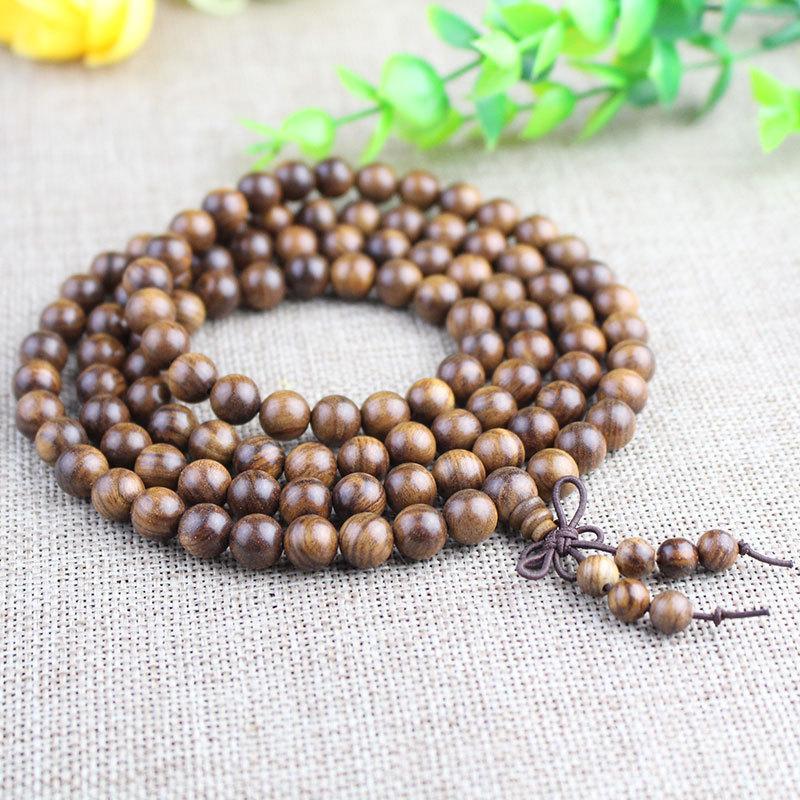 Natürliches Holz 108 Mala Perlenarmband Glatte Oberfläche Milder Duft für Yoga Spirituelle Suchende Geschenke