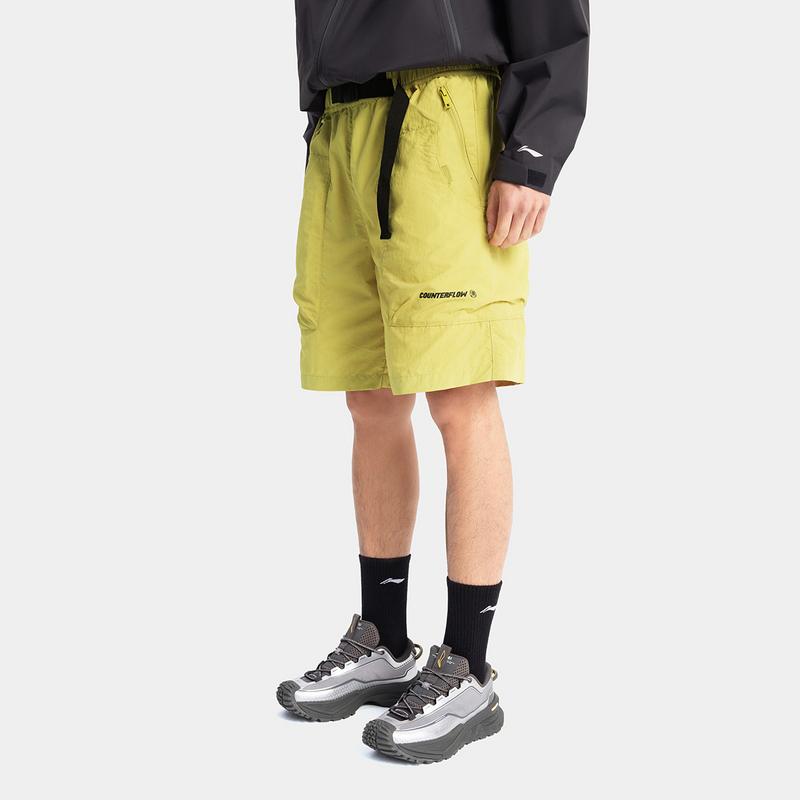Li Ning CF Casual Minimalist Water-Resistant Solid Quick-Dry Sports Shorts Men Shorts Light-Yellow AKSV241-1