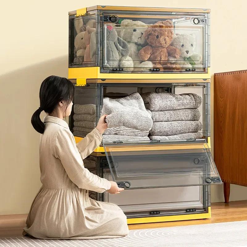 1 Pezzo Baule Pieghevole Contenitore Aperto Scatola Trasparente Organizzatore per Armadio Casa Vestiti Grande Capacità Plastica Trasparente
