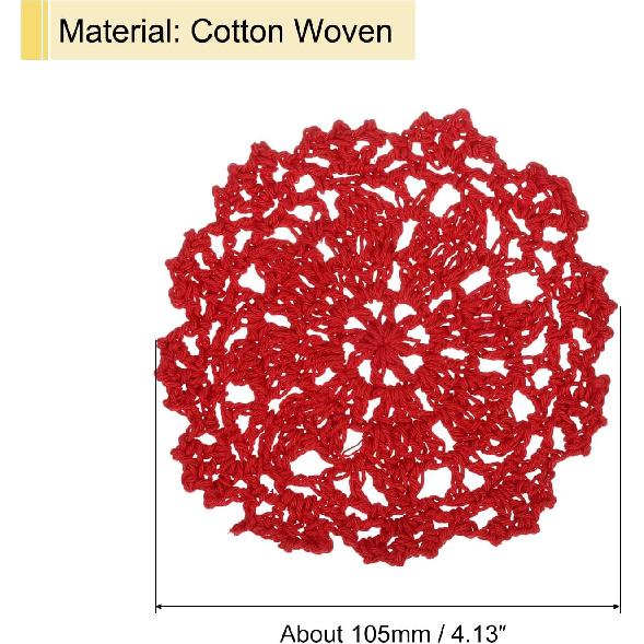 Uxcell Fabric Coasters, 4pcs 4" - Cotton Woven Crochet Doilies, Lace Embroidery Cup Mat with Floral Pattern for Wedding Party Decoration (Red)