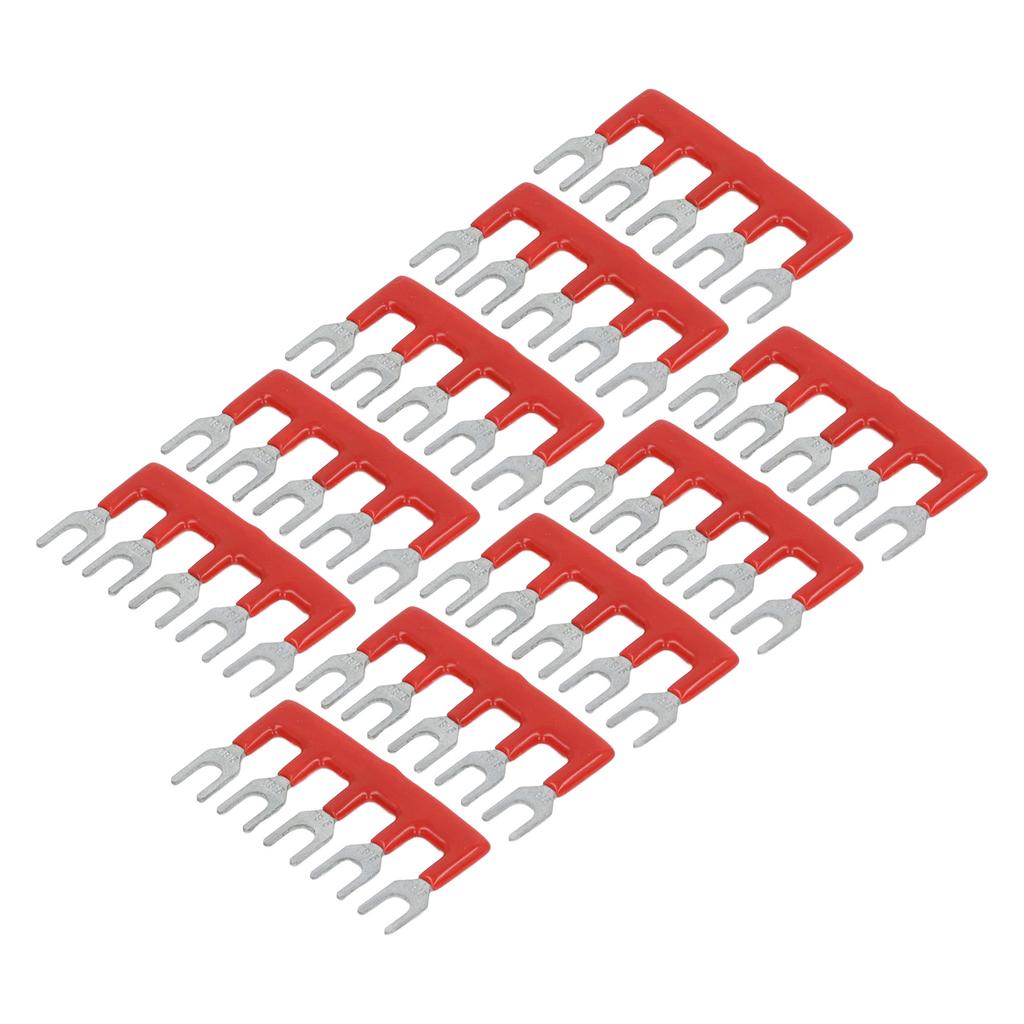10pcs Fork Type Terminal Strips 400V 15A Pure Copper PVC Flame Retardant Jumper Block Terminal Strips for Factory Red