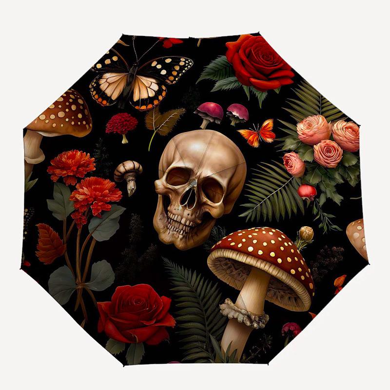 

1PC Skull Flowers Umbrella-8-Rib Reinforced, Automatic Open, Lightweight & Durable, Fashion Accessory for Outdoor, Beach L0352