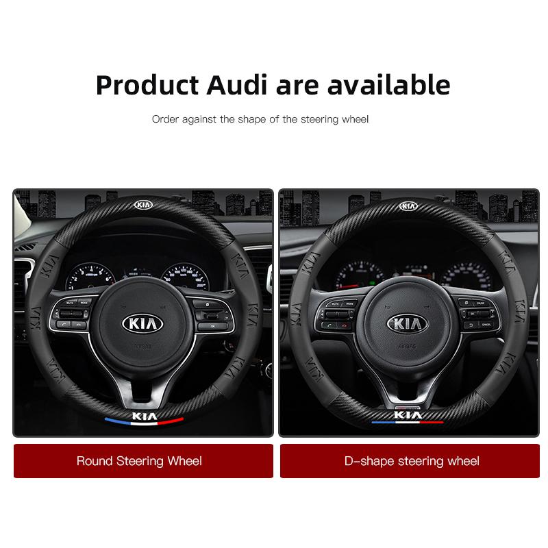 Car Steering Wheel Cover Carbon Fiber Pattern Leather Sleeve For KIA RIO Ceed EV6 EV9 Stinger Forte Niro K9 Soul Sorento Cerato