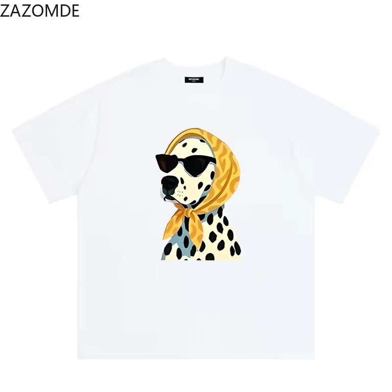 ZAZOMDE Hip Hop Streetwear Fashion Dalmatian Dog Pattern Tshirt Unisex Summer Loose Short Sleeve Trendy Aesthetic Casual Tops