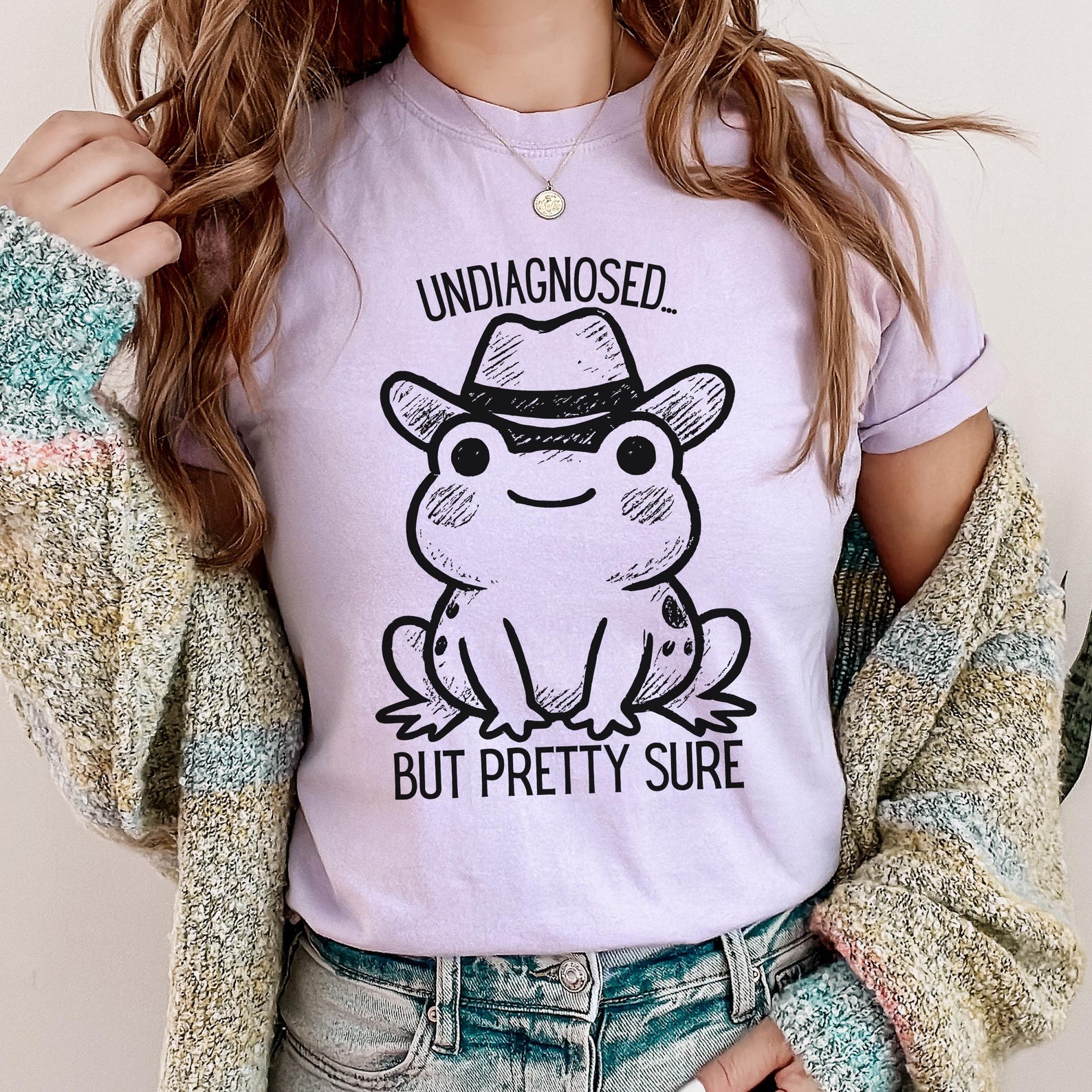 Comfort Colors Cowboy Frog Shirt: Undiagnosed But Pretty Sure, Funny Mental Health Meme Tee 3XL
