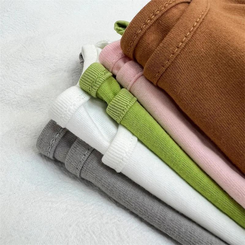 Spring Autumn Children's Pure Long Sleeve T-shirts Solid Color Boys Girls Kids Baby Leisure Tee Student Clothes