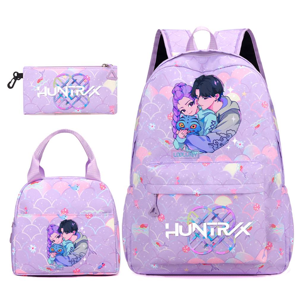 3Pcs/set Cartoon Kpop Printed Backpack Handbag Pencil Case for Teenger Student Girl Boy Schoolbag Bookbag Large Capacity Travel Bag Kid Gift