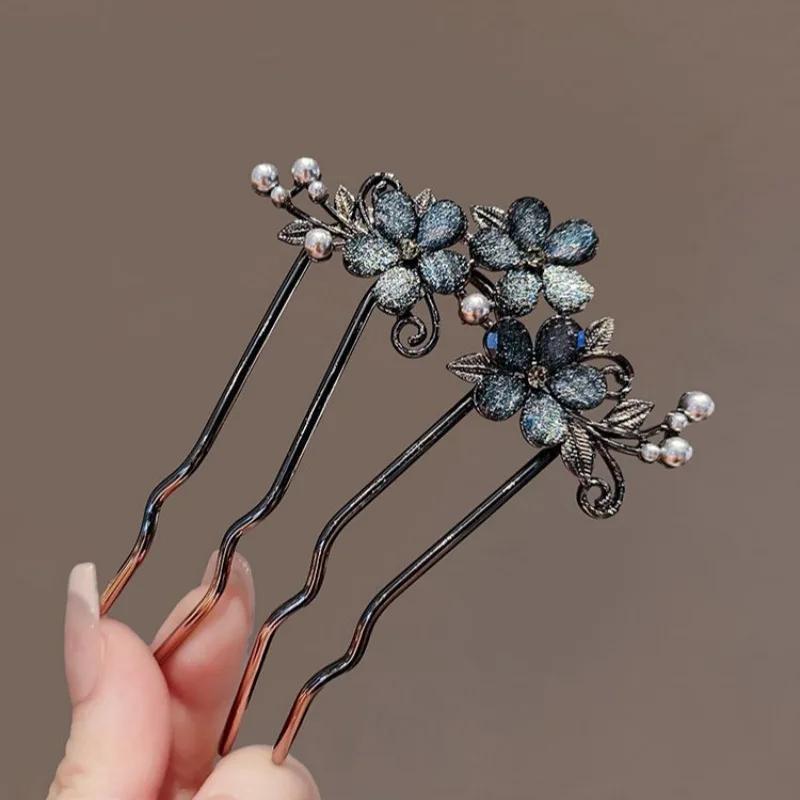 

1pc Elegant Hair Clip Artificial Pearl Floral Design Women U-shaped Hairpin for Daily Holiday Wear Hair Needles Hair Accessories