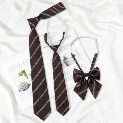 Brown Striped Tie for Women's Japanese Retro Preppy Style Shirt Accessories