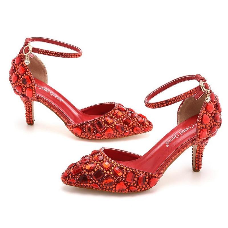 Sandales Grande Taille 7cm Talon Fin Bout Pointu Strass Sandales à Talons Hauts Strass Dorés Chaussures à Talons Hauts