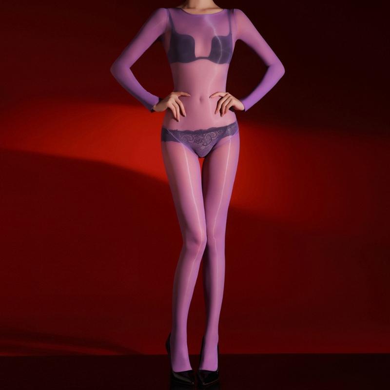 Sexy Women Bodysuit Stockings 1000-Pin High-Density Aurora Pantyhose 3D Ultra-Thin Oil Shiny Glossy Seamless Full-Body Jumpsuit