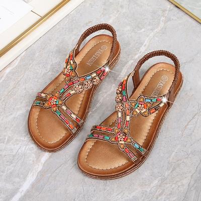 Damenschuhe Übergröße 36-41 Sommer Keilsandalen Böhmische Sandalen 2026 Rutschfest Strand Sandalias Mujer Elastisches Band Niedriger Absatz Römische Schuhe
