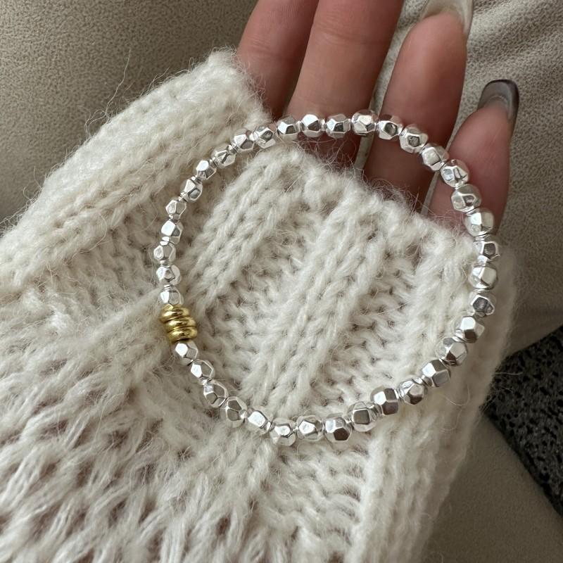 Handmade Korean Design 925 Sterling Silver Geometric Beads Beaded Bracelet for Women