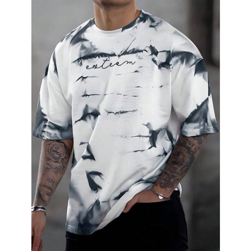 Trend Tie-Dye Letters Graphic T Shirt Man Fashion Summer Short Sleeve White 3D Printed T-shirts Casual Streetwear Oversized Tees